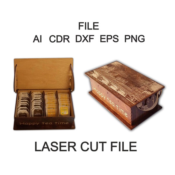 tea box digital file. laser cut file.  Material - 3mm. digital file for laser cutting. dxf cdr ai png eps files