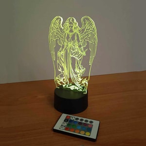 angel night light. personalized gifts. Guardian angel LED lamp with remote control. woman angel. night lamps.