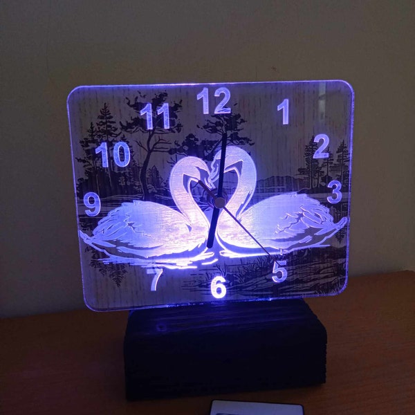 Personalized Swans Clock Night Light - Unique Home Decor & Bright Gift Option