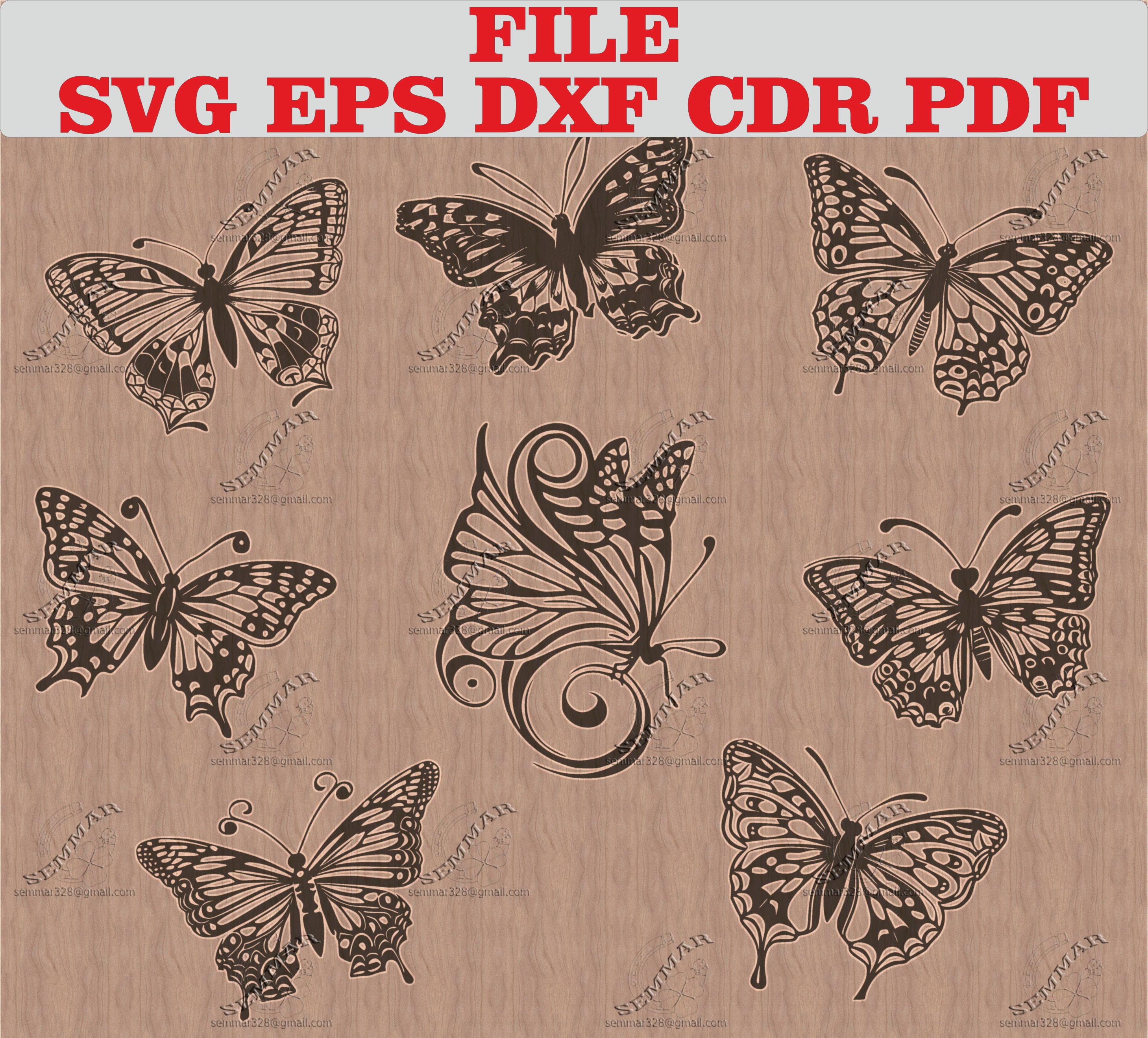 Butterflies Svg. Set of Digital Files. File for Laser Cutting, File for ...