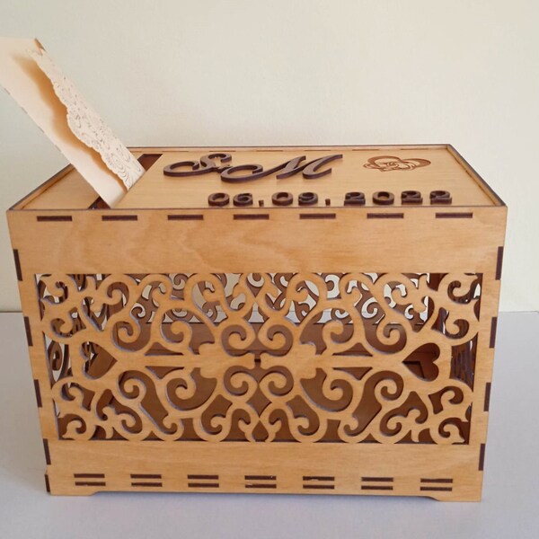 wedding card box with slot. custom card box. wedding decorations. memory wooden  box.