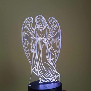Guardian angel Night Light. Personalized gift LED Guardian Angel lamp with remote control. Female angel night light.