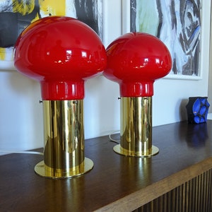 Pair of rare 70s table lamps by Peil and Putzler in brass and glass