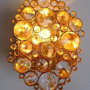 Vintage Mid Century crystal wall lamp in gilded brass from PALWA
