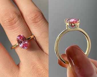 Intense Pink Oval Cut Moissanite Engagement Ring - 14K Gold with Sparkling CZ Diamonds - The Ideal Anniversary or Wedding Gift
