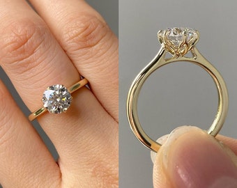 Magnifique bague de fiançailles en moissanite ronde en or rose 14 carats avec diamants CZ - Idéale pour les anniversaires et les mariages.