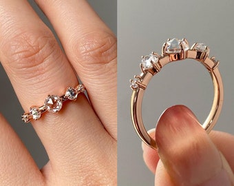 Rund geschnittenes Edelsteinband mit unverwechselbarem Stil, geschichteter Ring, Brautband, haltbares 14k 18k Gelbweiß-Rosengold.