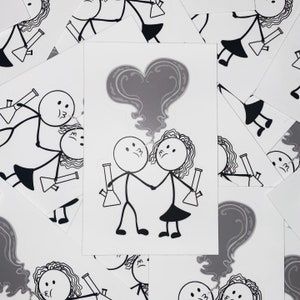Cute Sticker Smoking Couple Heart Cloud High Quality Hand Drawn
