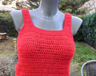 Great for winter! crocheted top, handmade, handmade product, red top, trendy, stylish, crocheted top