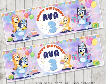 Blue Dog Girls Birthday Banner x 2 - Party Decoration, Party Decor