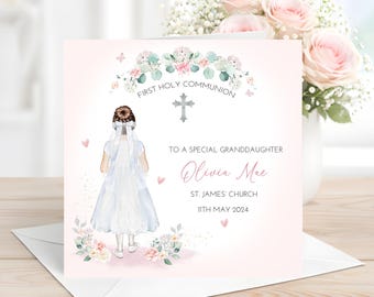 Carte de communion personnalisée pour filles - Première communion - Fille-petite-fille