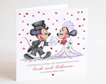 Personalised Mickey and Minnie Wedding Card - Bride and Groom