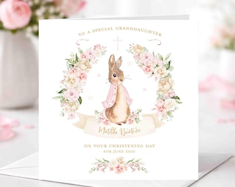 Vintage Rabbit Girls Christening Card - Personalised