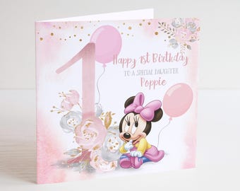 Little Mouse Girls Birthday Card  - Ages 1-9 - Daughter Granddaughter - Minnie