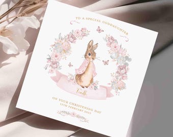 Peter Rabbit Girls Christening Card - Personalised