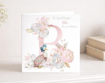 Personalised Peter Rabbit Girls Birthday Card - Any Initial - Jemima - Keepsake birthday Gift