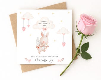 Children's Valentine Card - Personalised - Cupid, Rabbit