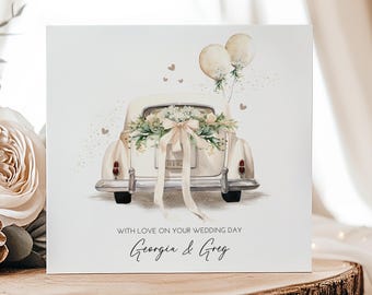 Personalised Wedding Card: Classic Car Newlyweds Design