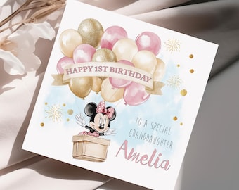 Mouse Girls Birthday Card - Birthday Gift - Daughter Granddaughter - Minnie