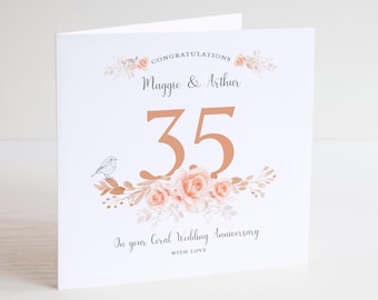 Personalised 35th Anniversary Card - Coral Wedding Anniversary