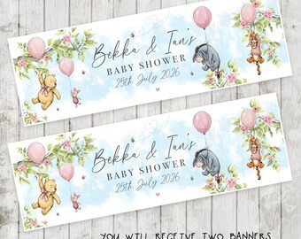 Personalised Winnie the Pooh Baby Shower Banner x 2 - Party | Venue Decoration