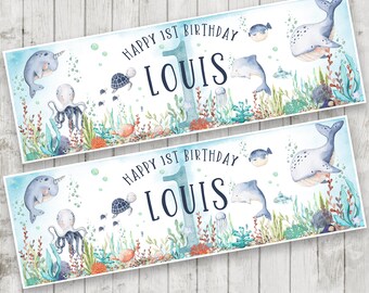 Banner de cumpleaños bajo el mar - Decoración para fiesta náutica