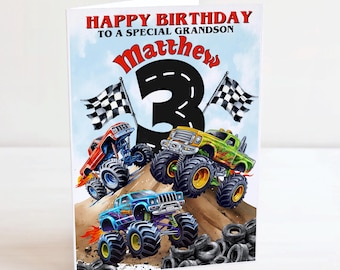 Tarjeta de cumpleaños personalizada para chicos de Monster Truck