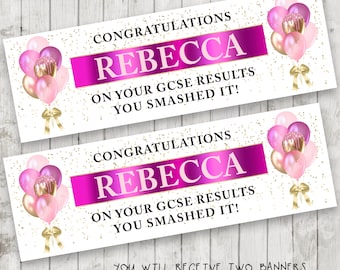 Girls Exam Results Banner x 2 - Party Decoration, GCSE, A level, Passing Exams, Graduation