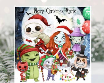 Tarjeta de Navidad personalizada - Pesadilla antes de Navidad, Sally y Jack