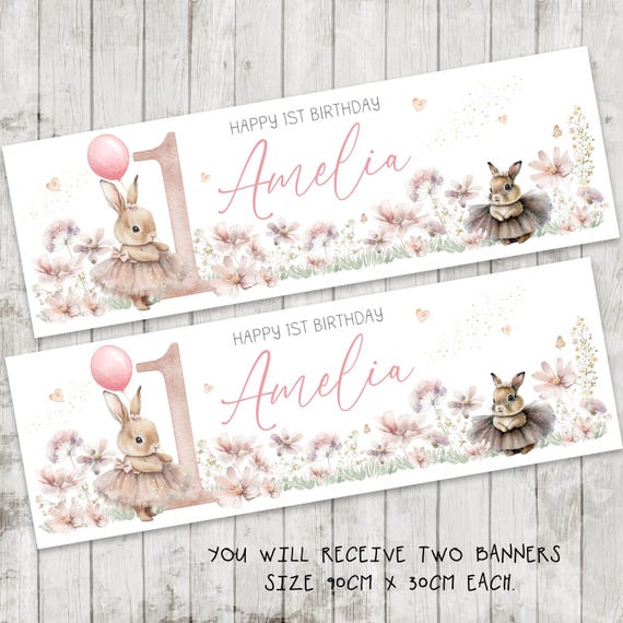 Personalised Bunny birthday Banner x 2 Banners. Age 1-9