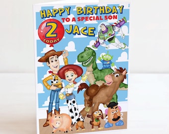 Toy Story Personalised Birthday Card, Son Grandson Daughter Granddaughter - Woody and the Gang