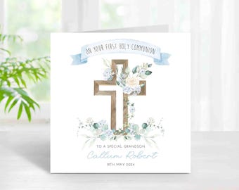 Jungen personalisierte Kommunion Karte - Erste heilige Kommunion