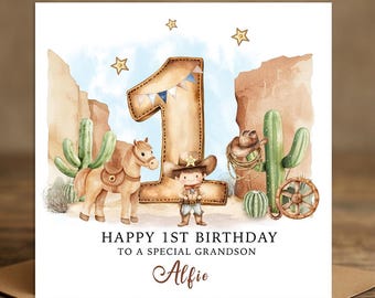 Tarjeta de cumpleaños personalizada con temática vaquera para el primer cumpleaños – Tema del primer rodeo