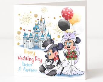 Personalised Mickey and Minnie Wedding Card - Bride and Groom