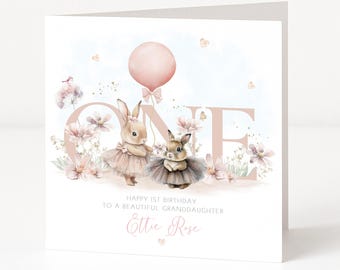 Personalised Bunny First Birthday Card, Daughter, Granddaughter. 1st Birthday