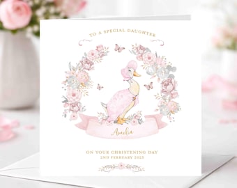 Duck Girls Christening Card - Personalised