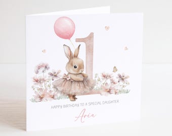 Tarjeta de cumpleaños de conejita para niñas, hija, nieta, de 1 a 9 años