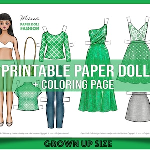 Maria [Grown up] Printable Paper Doll with Coloring Pages Mother & Daughter DIY Art Hobby. Instant download PDF / PNG Files