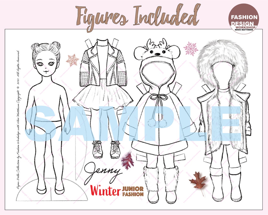 JENNY Winter Holiday Fashion Printable Paper Doll With Coloring Page ...