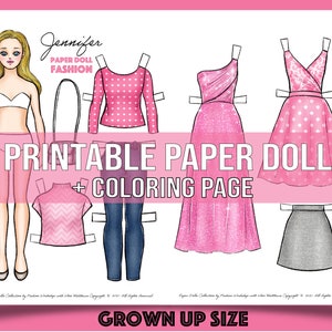 Jennifer [Grown up] Printable Paper Doll with Coloring Page for, Mother & Daughter DIY Art Hobby. Instant Download PDF / PNG Files
