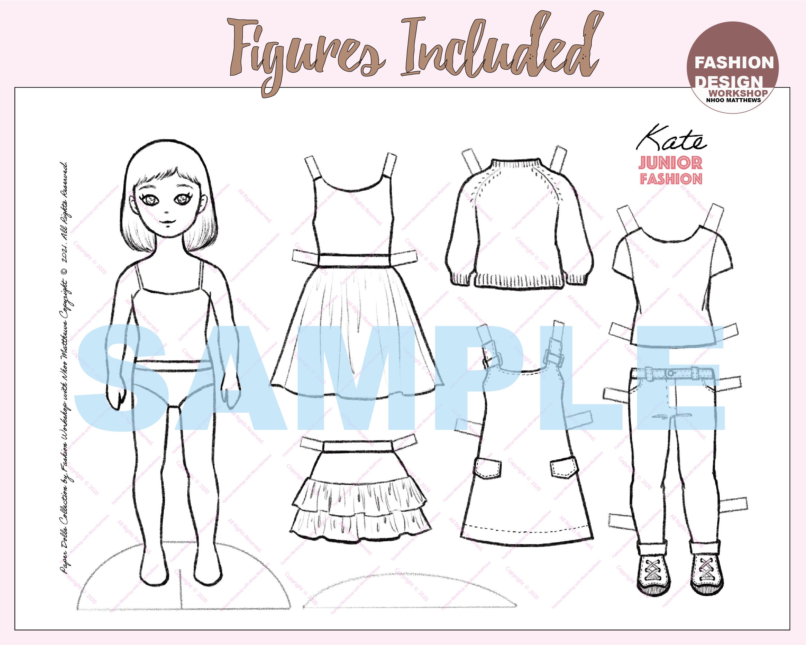 Kate Printable Paper Doll With Coloring Page for Fashion Design,diy Art ...