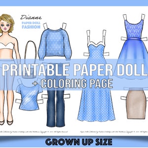 Dianne [Grown up] Printable Paper Doll with Coloring Pages, Mother & Daughter DIY Art Hobby. Instant Download PDF / PNG Files