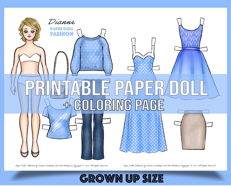 Dianne grown Up Printable Paper Doll With Coloring Pages, Mother ...