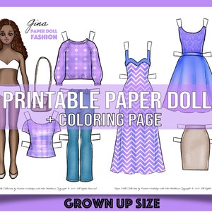 Gina [Grown up] Printable Paper Doll with Coloring Pages, Mother & Daughter DIY Art Hobby. Instant Download PDF / PNG Files