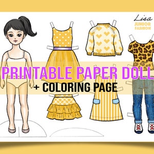 Lisa Printable Paper Doll with Coloring Page for Fashion Design,DIY Art Hobby. Instant Download High Res JPEG Files