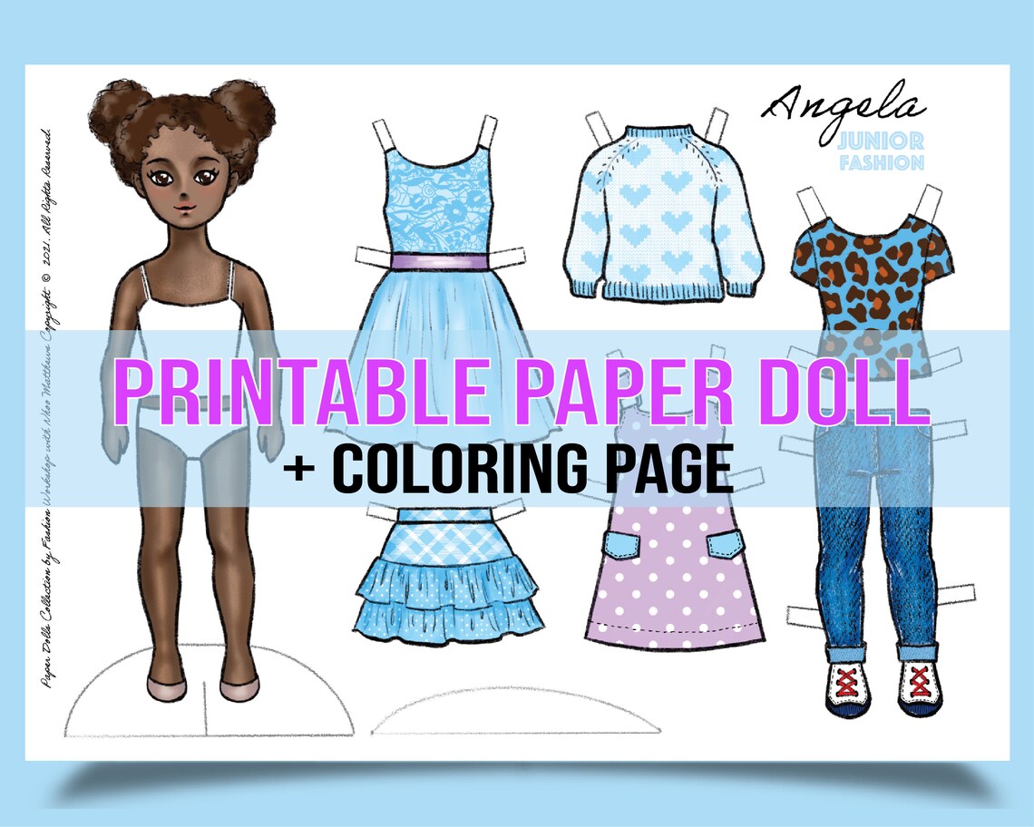 Angela Printable Paper Doll With Coloring Page for Fashion Design,diy ...