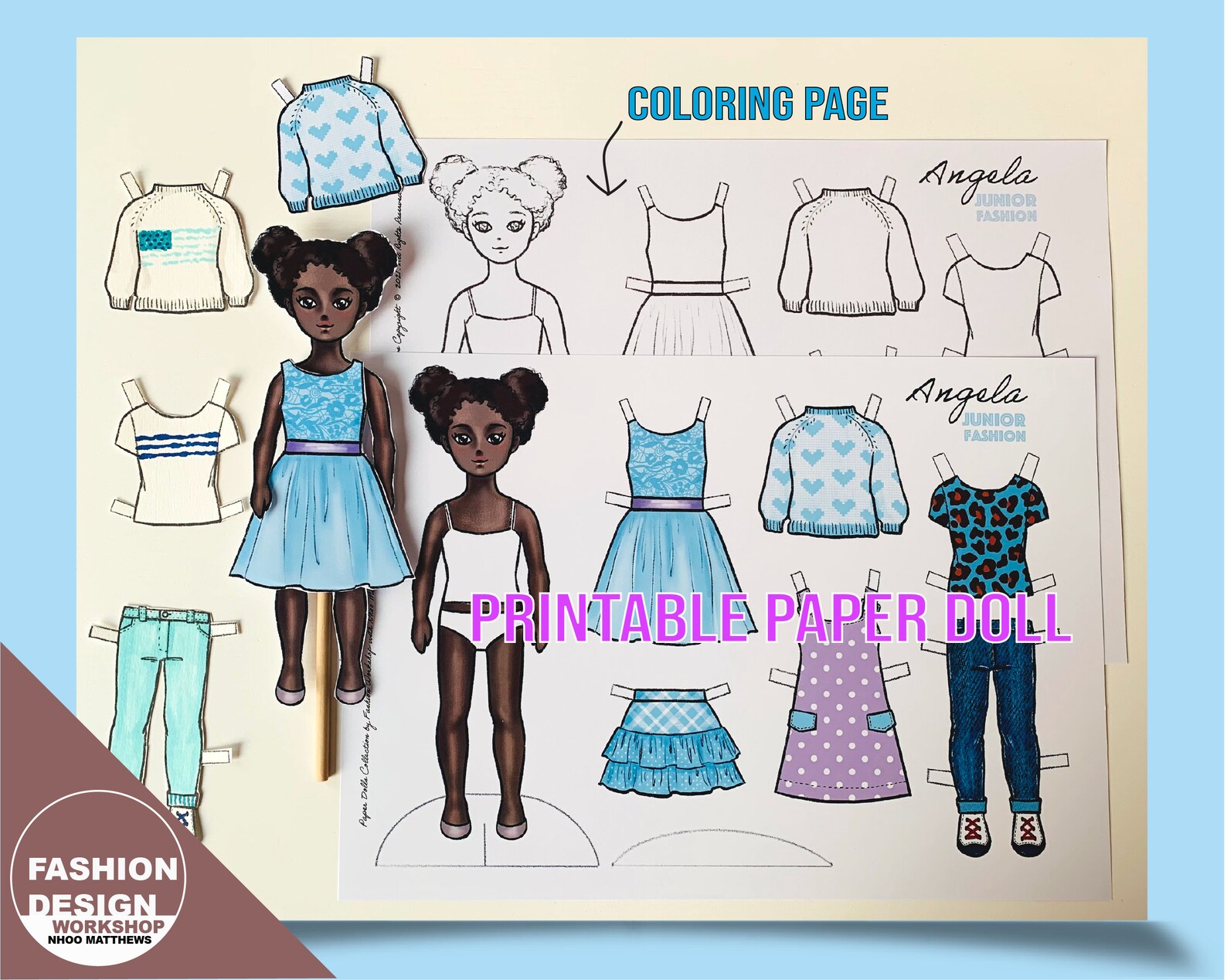 Angela Printable Paper Doll With Coloring Page for Fashion Design,diy ...