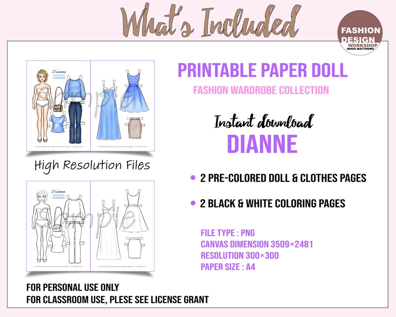 Dianne grown Up Printable Paper Doll With Coloring Pages, Mother ...