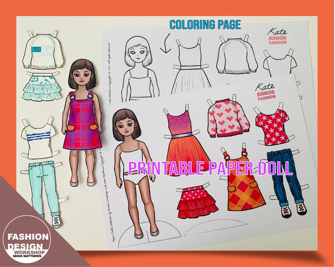 Kate Printable Paper Doll With Coloring Page for Fashion Design,diy Art ...