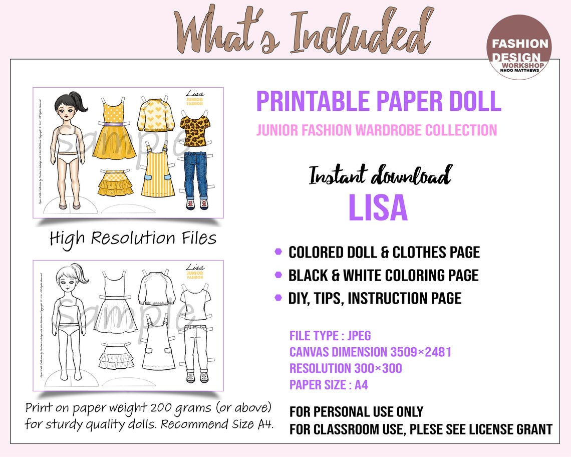 Lisa Printable Paper Doll With Coloring Page for Fashion - Etsy